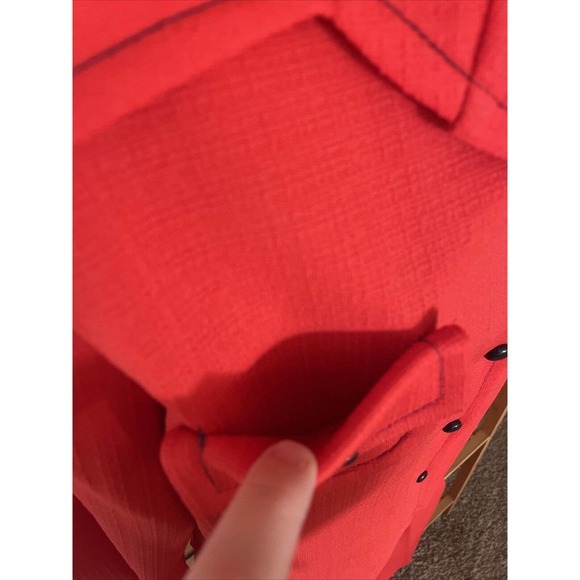 Vintage 1960’s 1970’s Red Collared Wide Leg Pant Suit Large Size 14 Stretchy - Picture 5 of 9